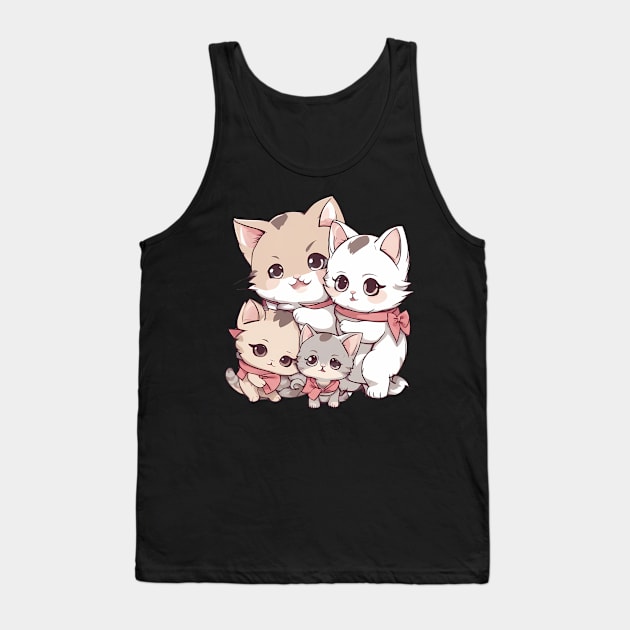 Kawaii Cat Family Tank Top by animegirlnft